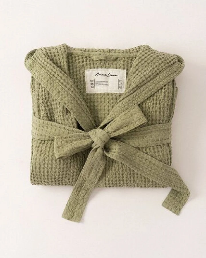 AmourLinen Waffel-Bademantel aus Leinen für Damen