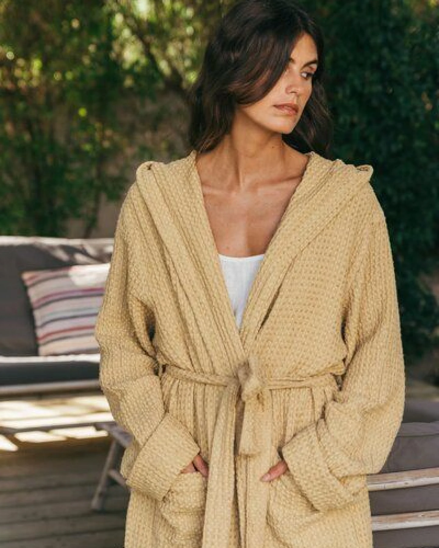 AmourLinen Waffel-Bademantel aus Leinen für Damen – Ansicht 4