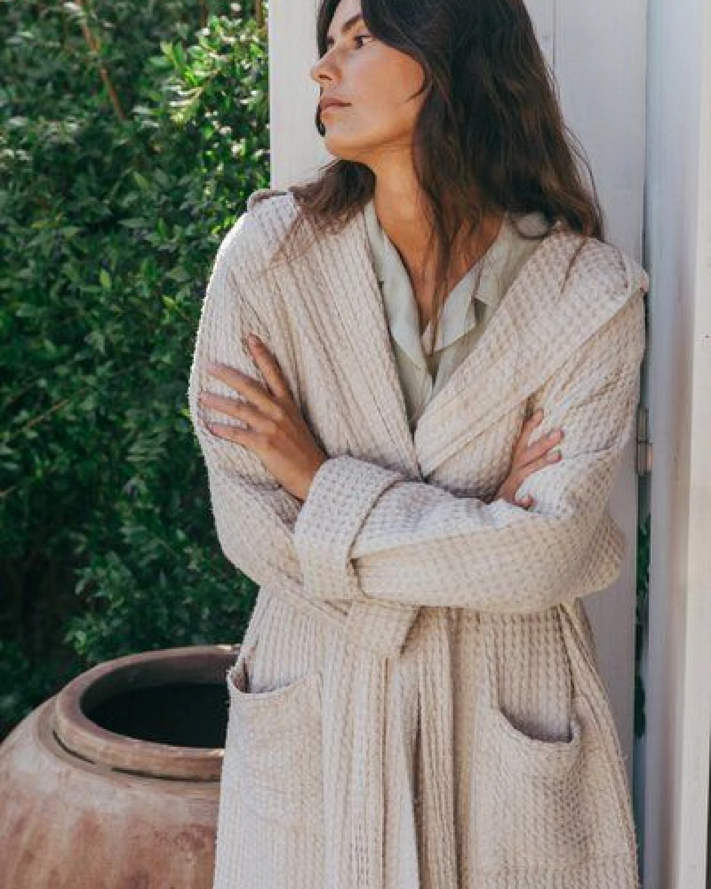 AmourLinen Waffel-Bademantel aus Leinen für Damen – Ansicht 4