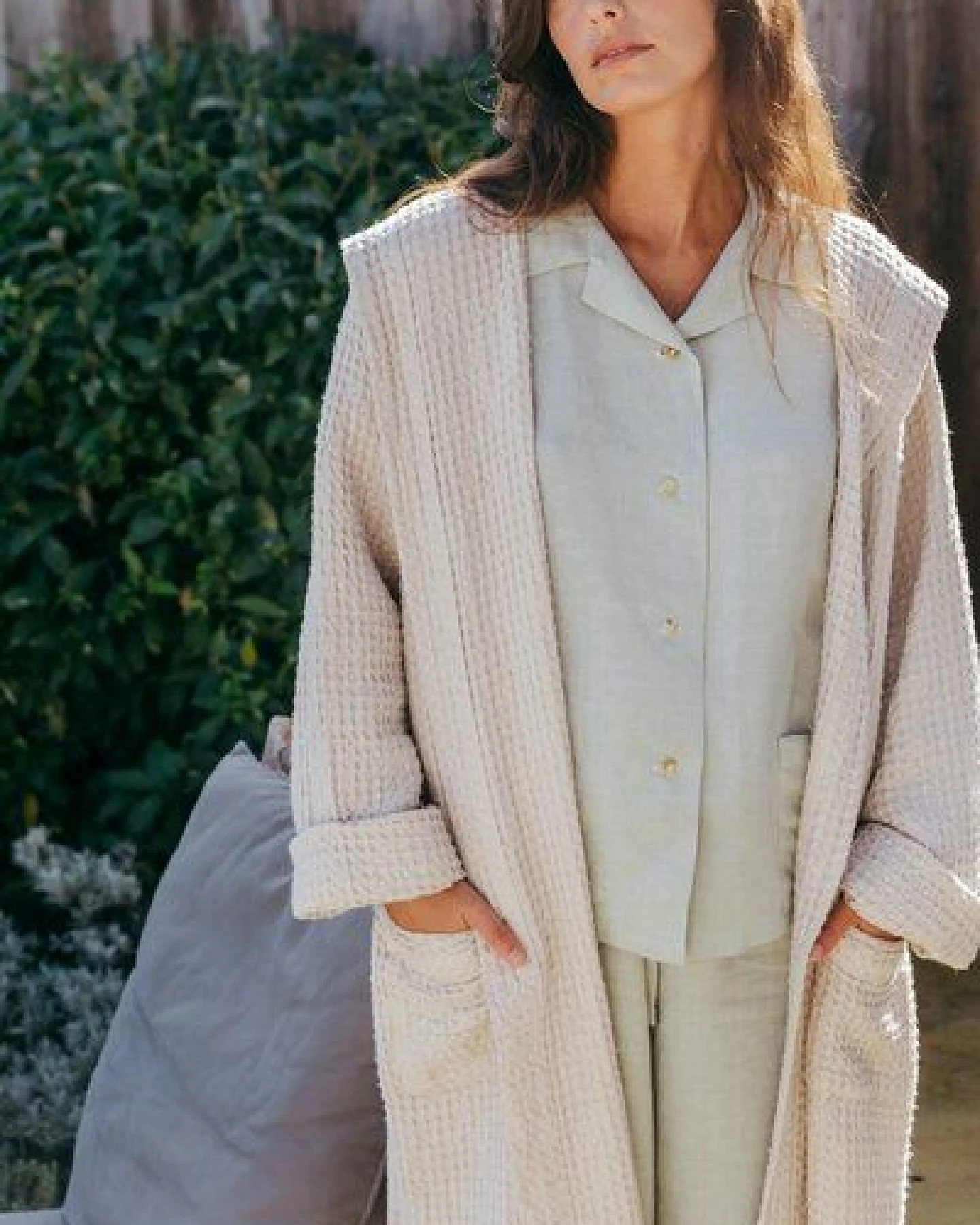 AmourLinen Waffel-Bademantel aus Leinen für Damen – Ansicht 3