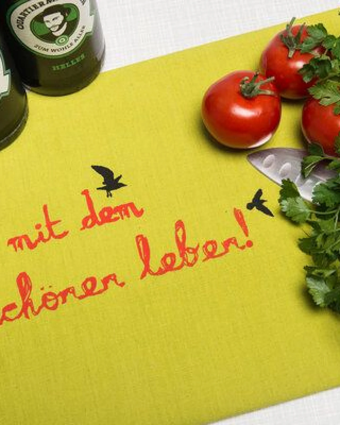 Hirschkind Handgewebtes Geschirrtuch "her mit dem schönen Leben!", hellgrün – Ansicht 3