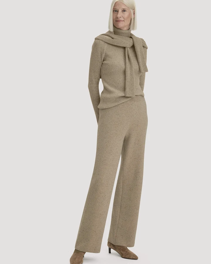 hessnatur Damen Strickhose Relaxed aus Bio-Baumwolle und recycelter Wolle - beige - Größe L