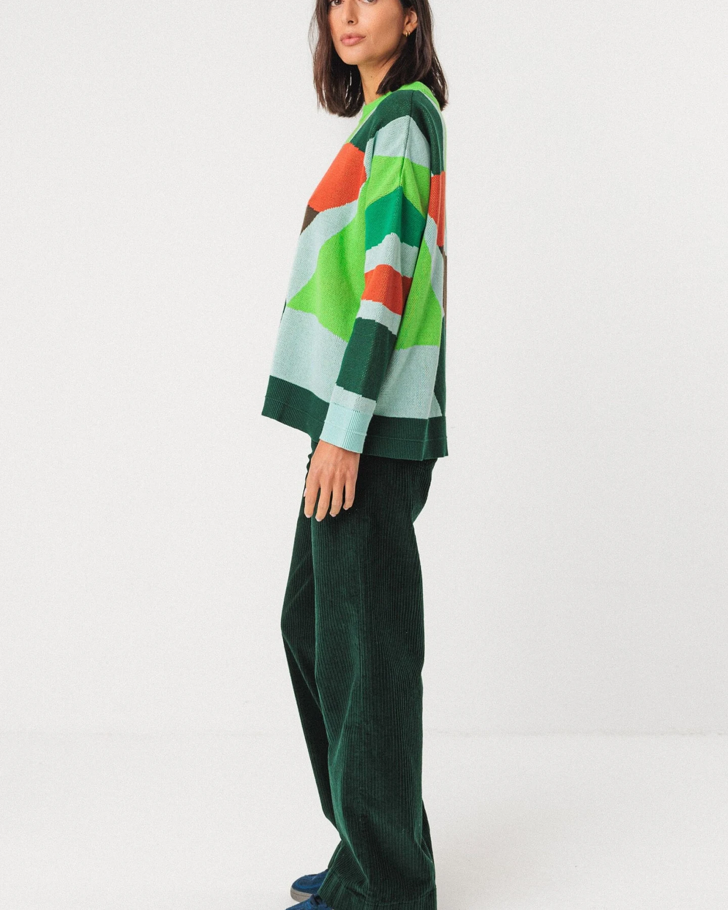 SKFK Damen vegan Pullover Lexa Mehrfarbig Grün – Ansicht 2