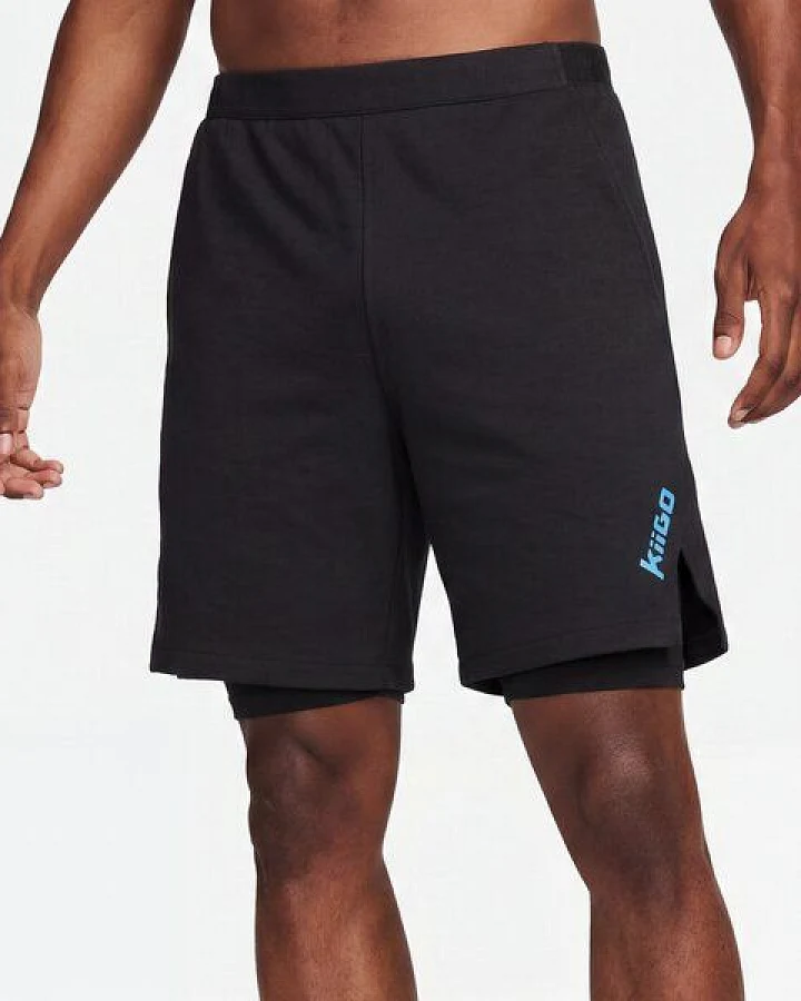 KiiGO Herren Laufshorts mit Innen-Tights - Schwarz