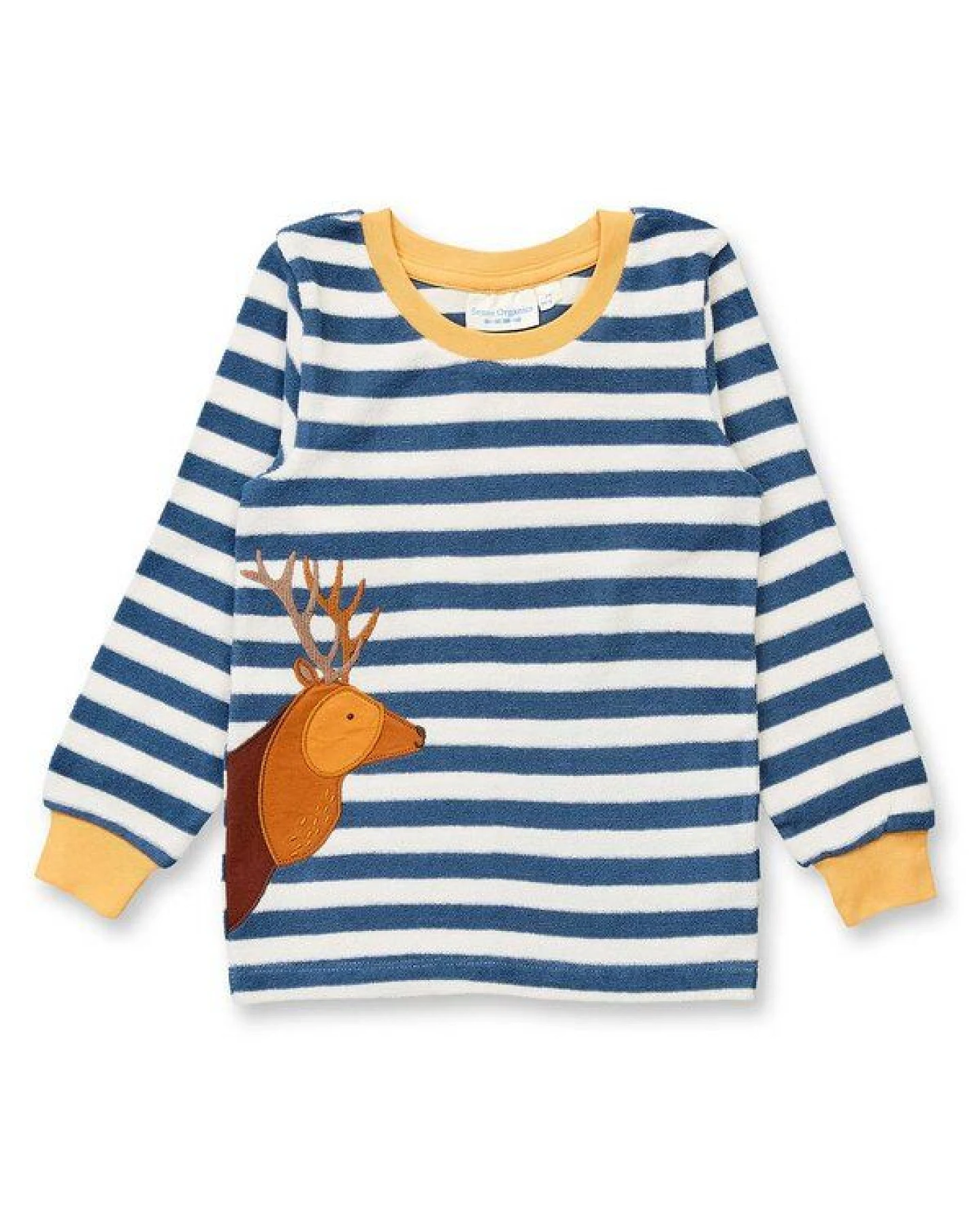 Sense Organics Kinder Schlafanzug geringelt mit Hirsch-Motiv, Modell LONG JOHN TERRY – Ansicht 2
