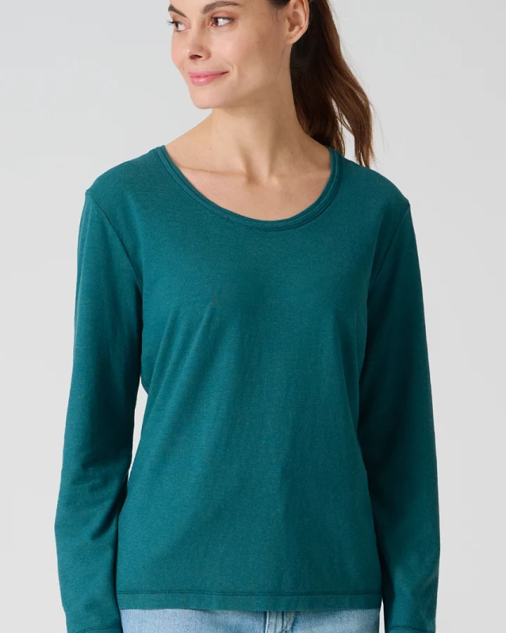HempAge Damen vegan Langarm-Shirt In Blaugrün