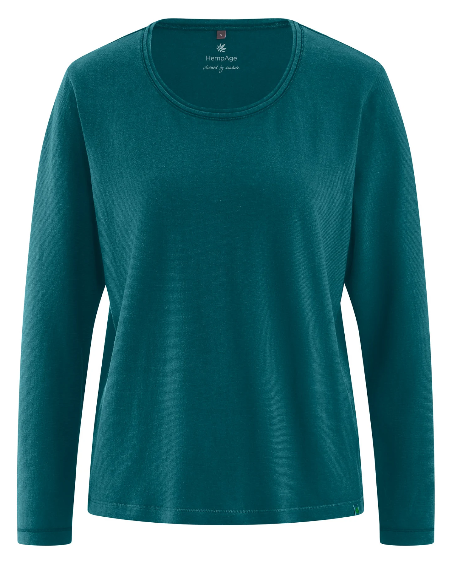 HempAge Damen vegan Langarm-Shirt In Blaugrün – Ansicht 2
