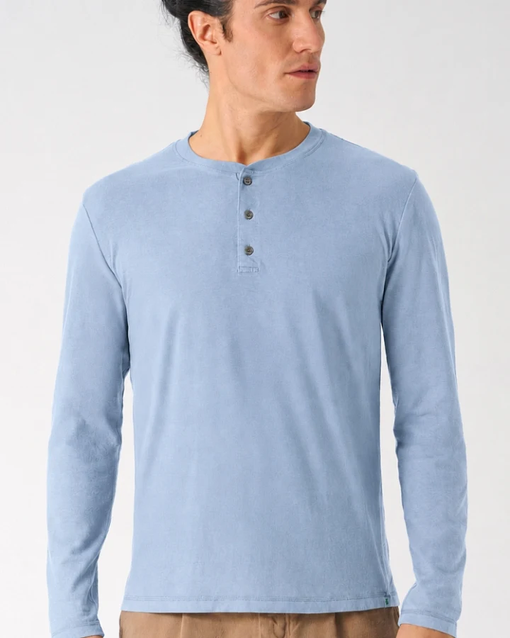 HempAge Herren vegan Langarm Jersey Henley In Rauchgrau