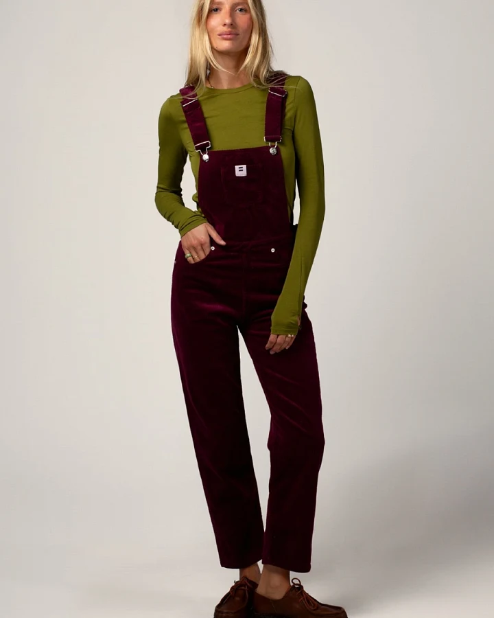 Côtelé Damen vegan Latzhose Aus Cord Mom Pflaume
