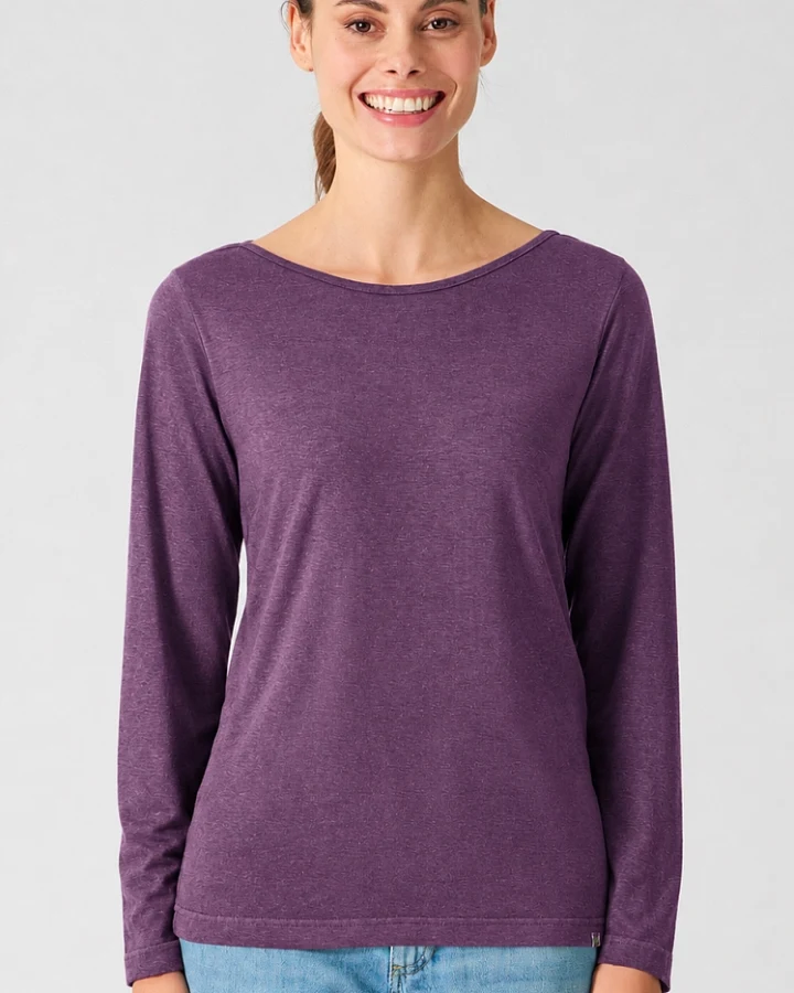 HempAge Damen vegan Langarm-Shirt Mit U-Boot-Ausschnitt In Amethyst