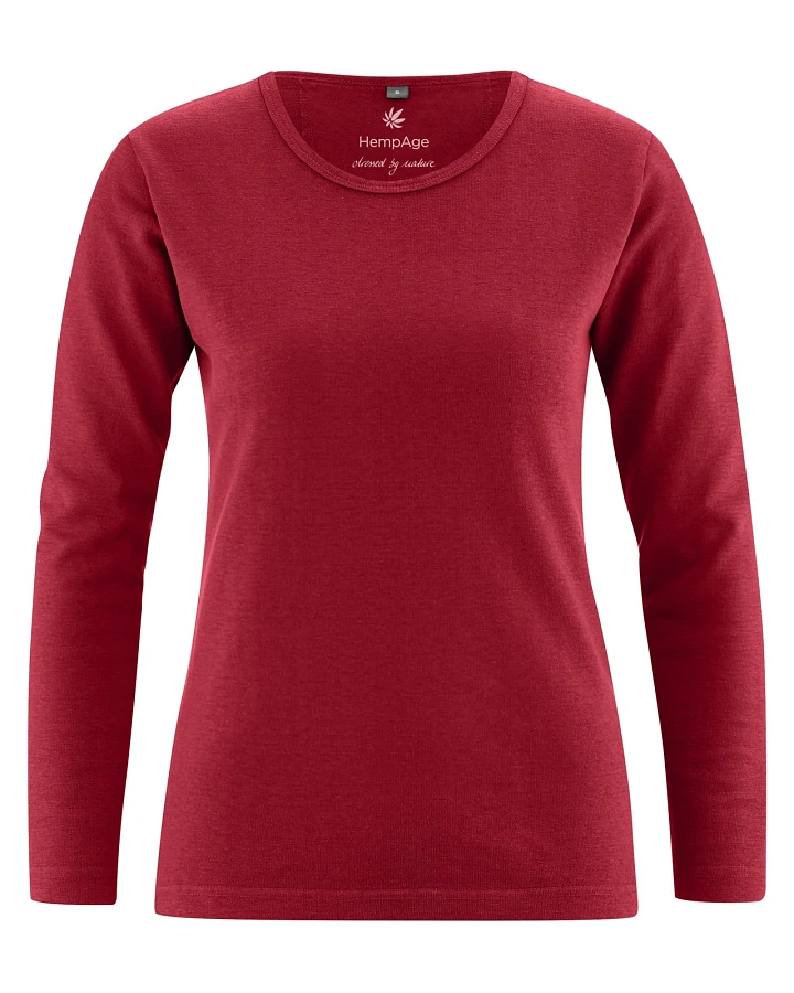 HempAge Damen vegan Langarm-Shirt Basic Rubinrot