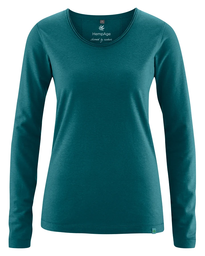 HempAge Damen vegan Langarm T-Shirt In Blaugrün