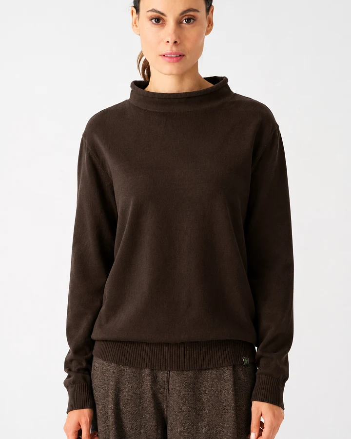HempAge Damen vegan Rollkragenpullover Espressobraun