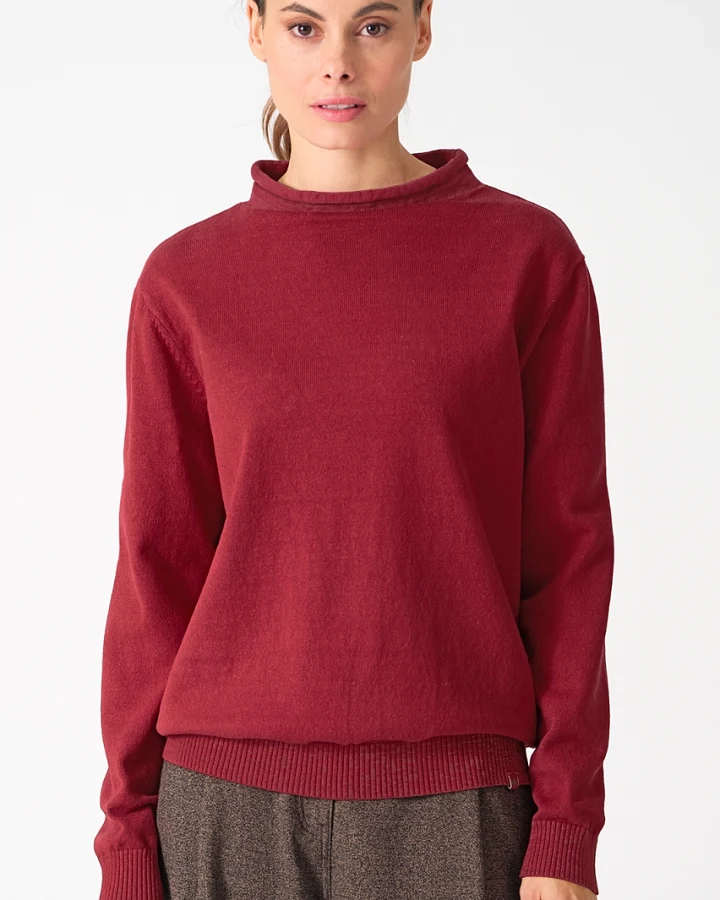 HempAge Damen vegan Rollkragenpullover Rubinrot