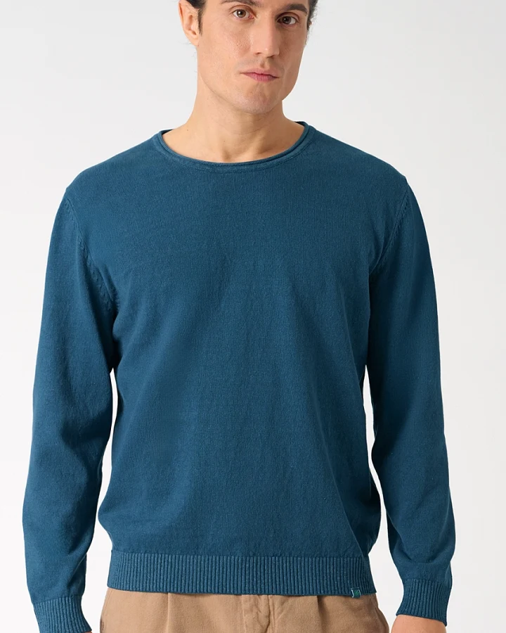 HempAge Herren vegan Pullover Mit Umgeschlagenem Kragen Reef Blau