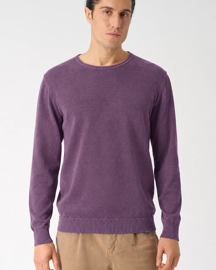 HempAge Herren vegan Pullover Mit Umgeschlagenem Kragen Amethyst