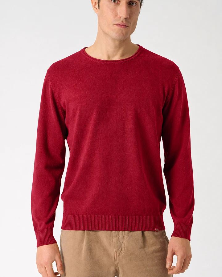 HempAge Herren vegan Pullover Mit Umgeschlagenem Kragen Rubinrot