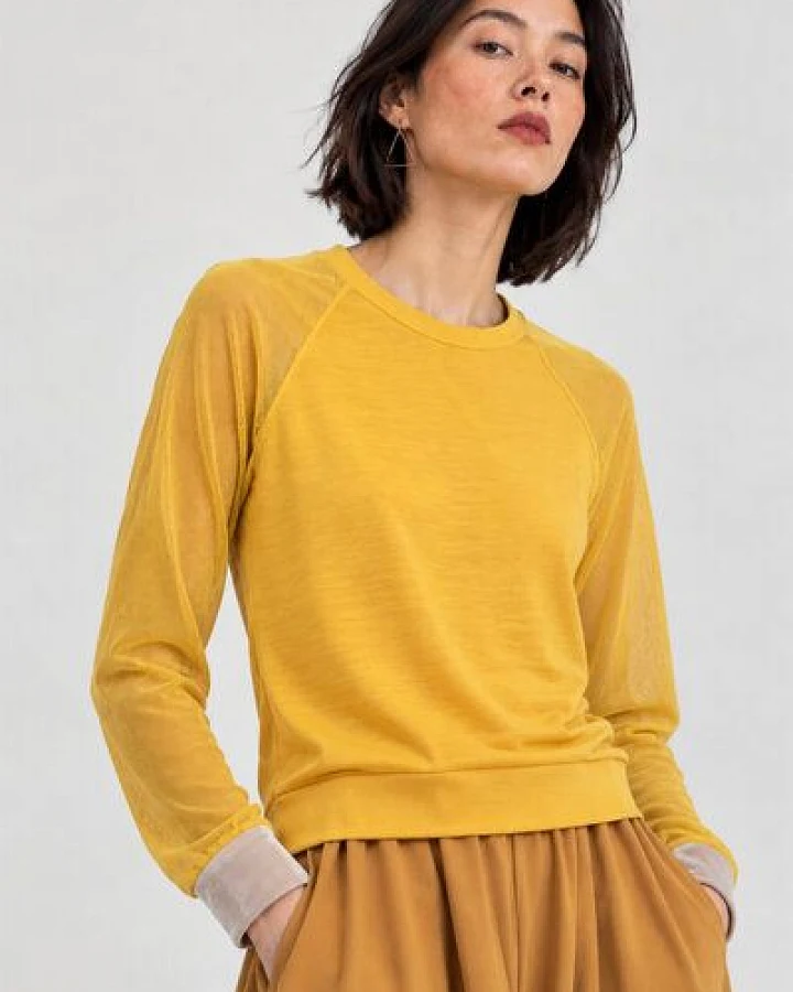 ein garten Studios Basic Raglan Mesh Shirt – Longsleeve aus Bio-Bambus mit transparenten Ärmeln