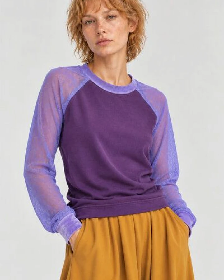 ein garten Studios Basic Raglan Mesh Shirt – Longsleeve aus Bio-Bambus mit transparenten Ärmeln