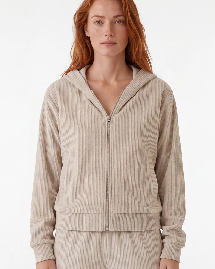 ORGANICATION Damen vegan Sweatjacke Aus Cord Jayya Sand