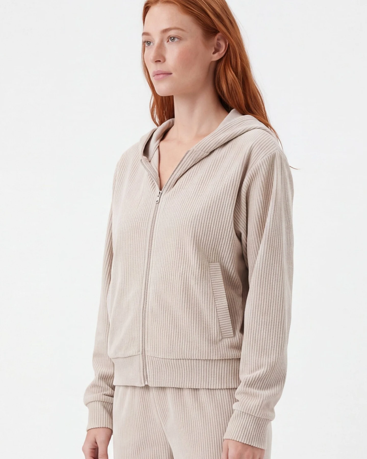 ORGANICATION Damen vegan Sweatjacke Aus Cord Jayya Sand – Ansicht 2