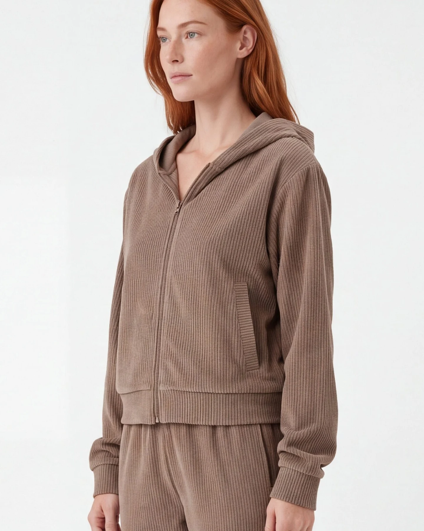 ORGANICATION Damen vegan Sweatjacke Aus Cord Jayya Gravel – Ansicht 2
