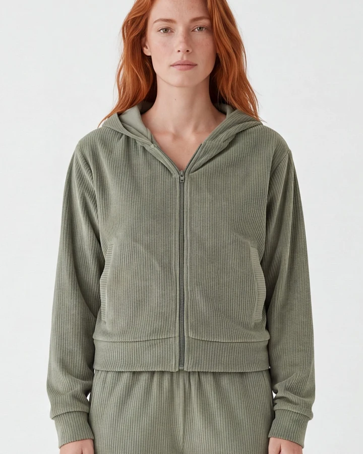 ORGANICATION Damen vegan Sweatjacke Aus Cord Jayya Oliv