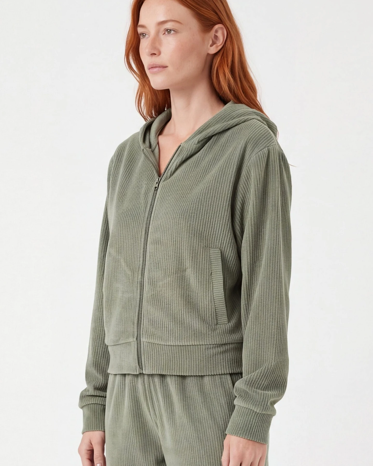 ORGANICATION Damen vegan Sweatjacke Aus Cord Jayya Oliv – Ansicht 2