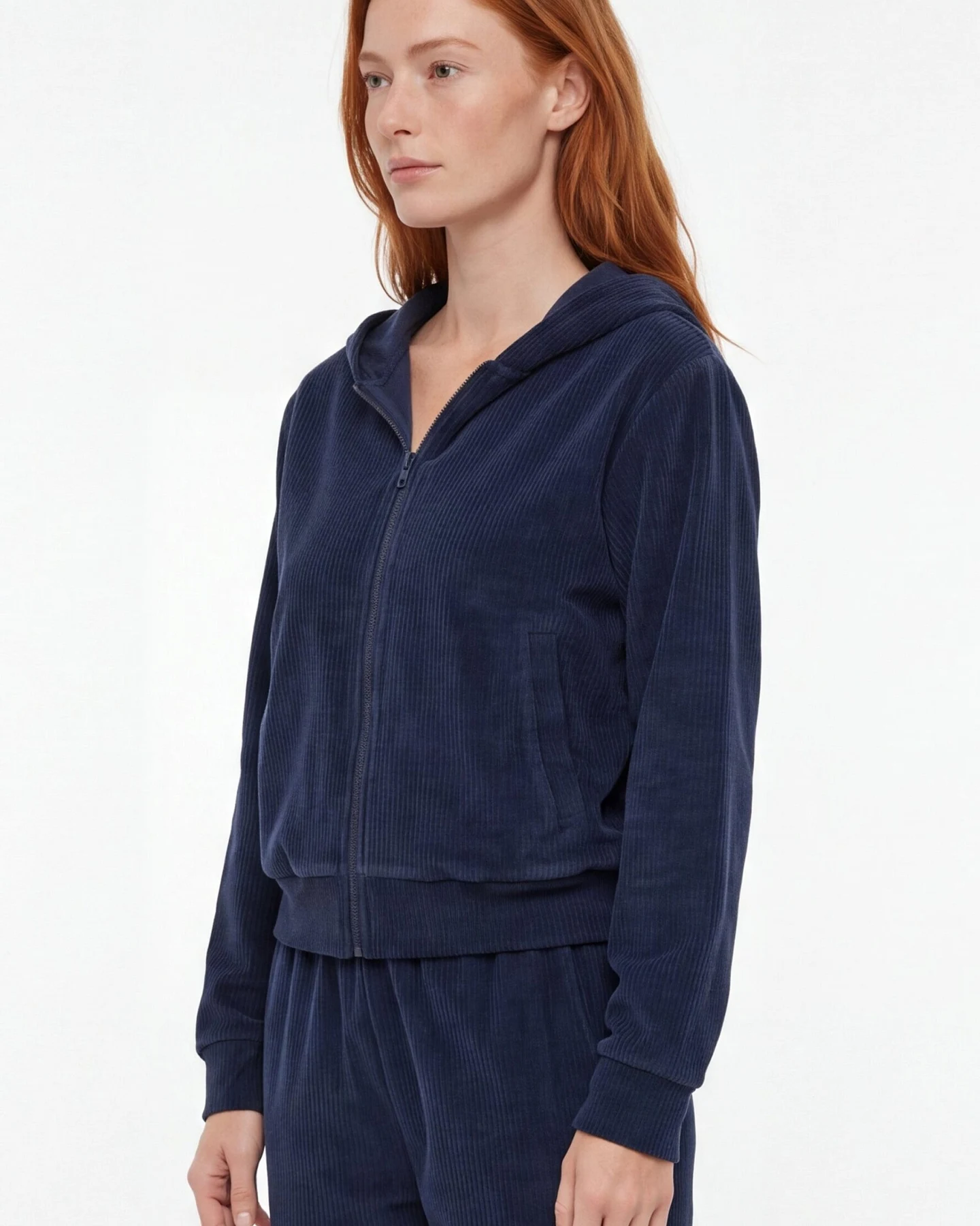 ORGANICATION Damen vegan Sweatjacke Aus Cord Jayya Marineblau – Ansicht 2
