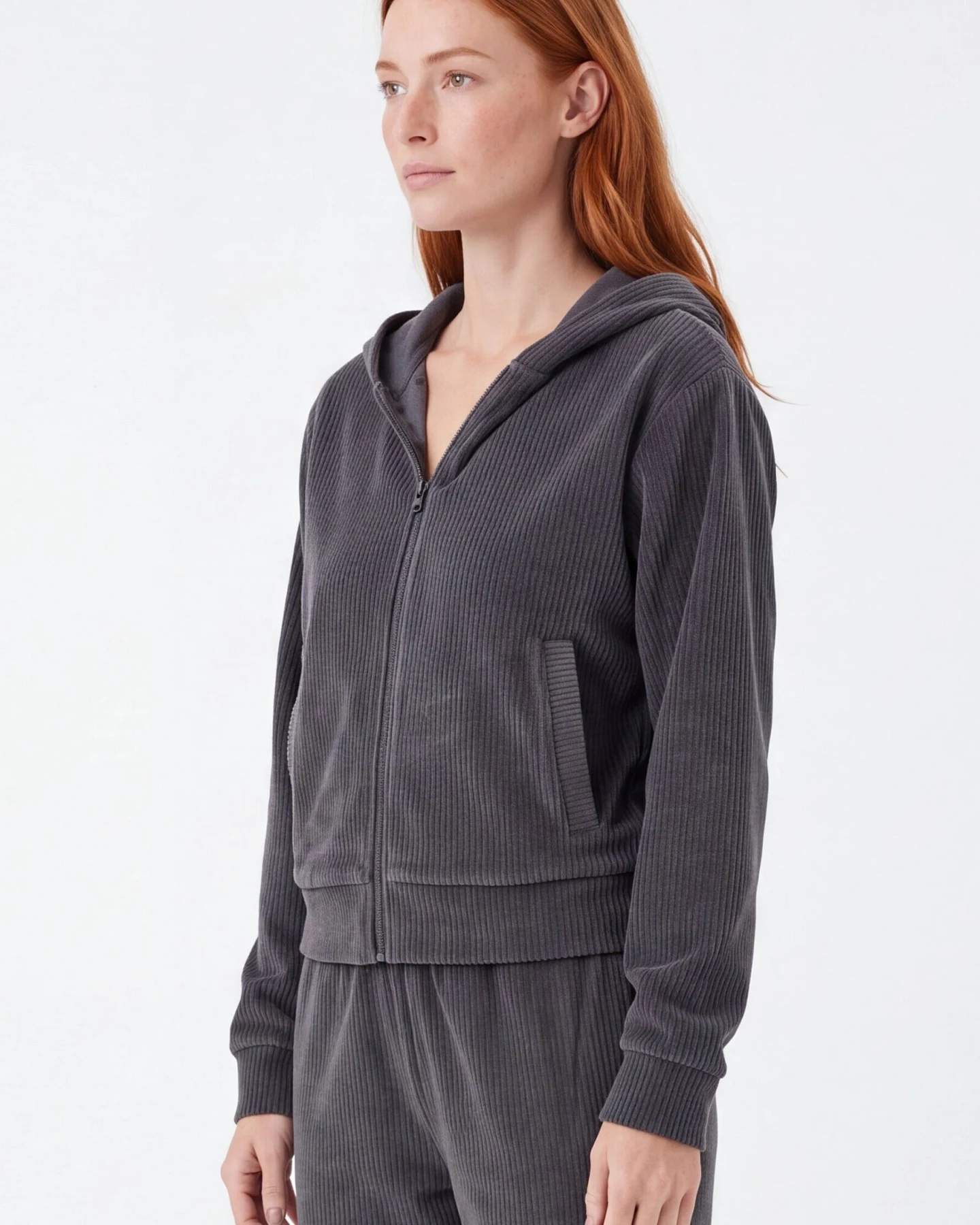 ORGANICATION Damen vegan Sweatjacke Aus Cord Jayya Shadow Grey – Ansicht 2