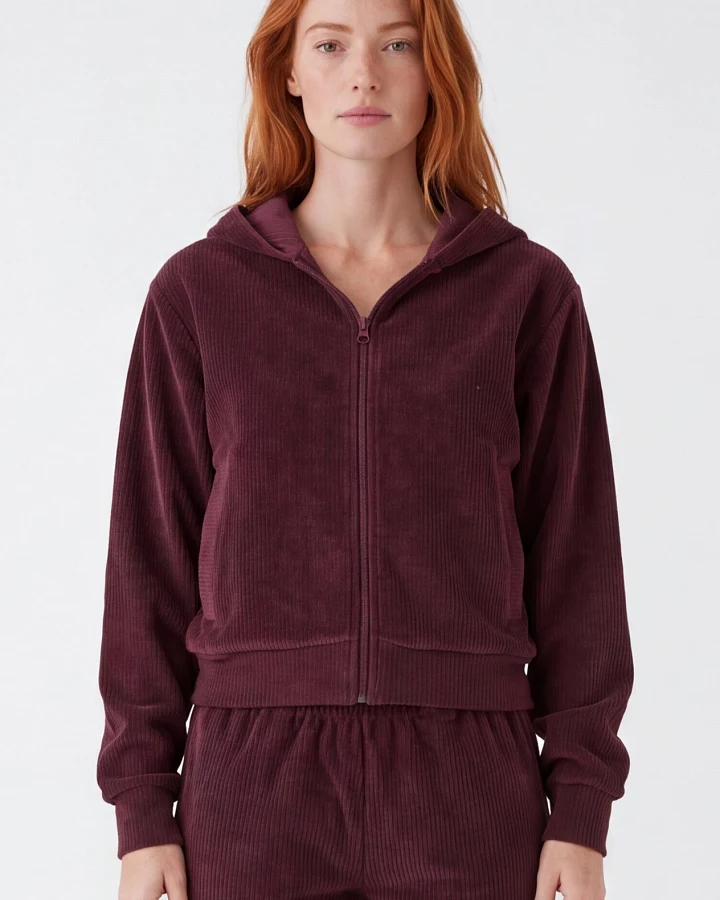 ORGANICATION Damen vegan Sweatjacke Aus Cord Von Jayya Burgunderrot