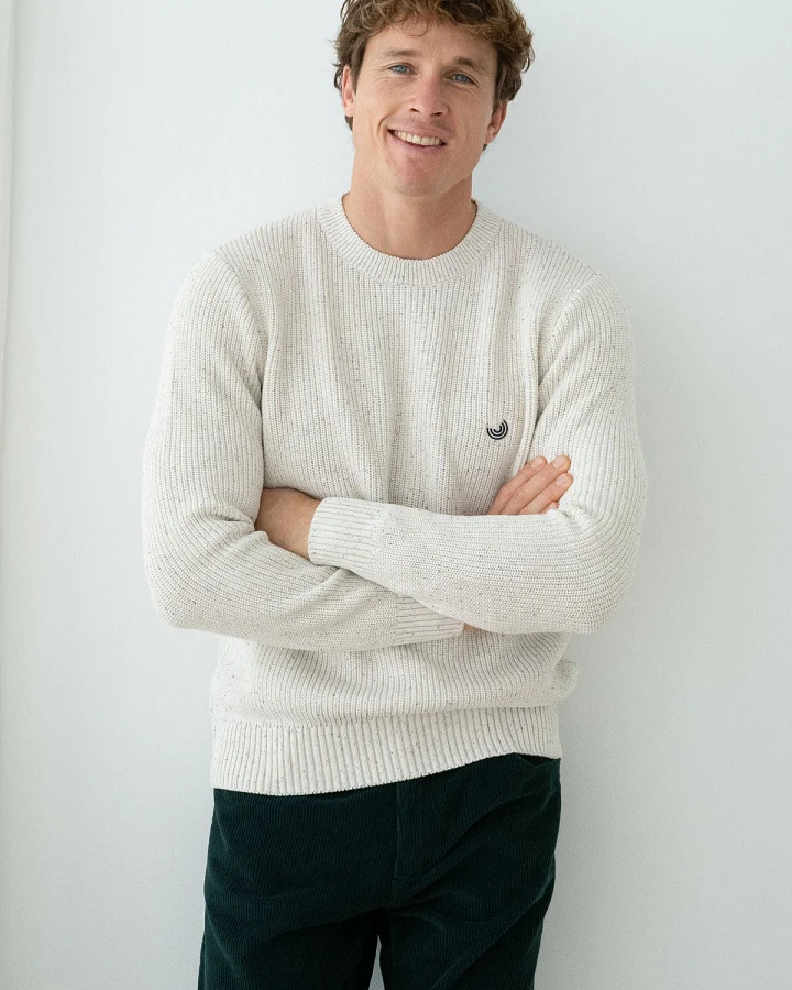 TWOTHIRDS Herren vegan Pullover Seminyak Ecru Mehrfarbig Mit Neps