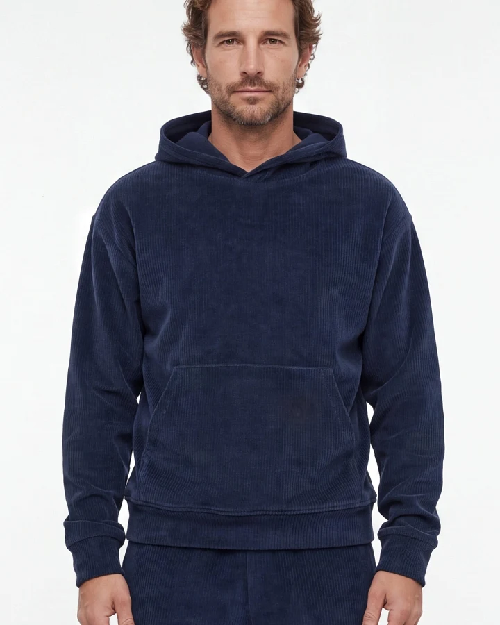 ORGANICATION Herren vegan Hoodie Aus Cord Haroon Marineblau