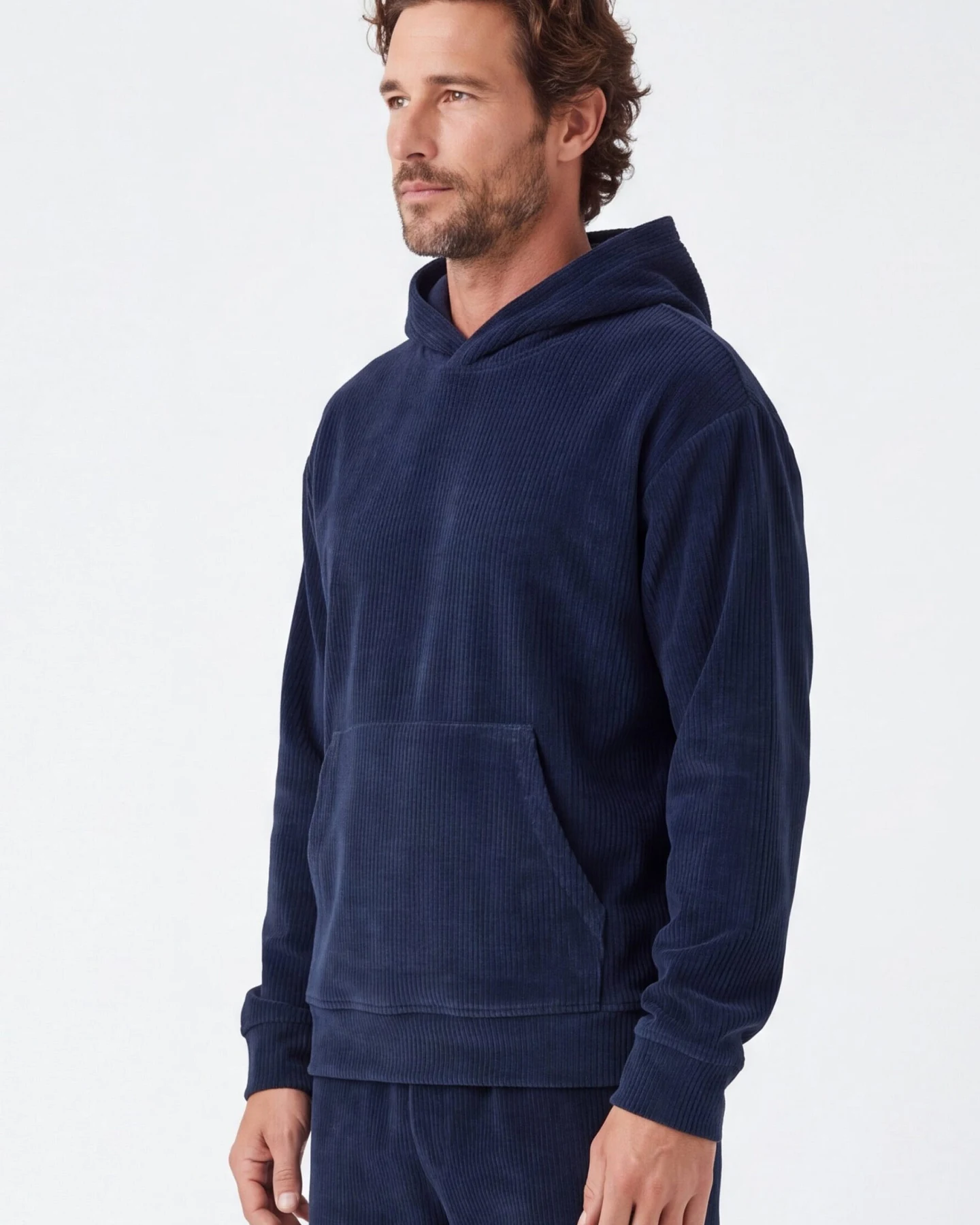ORGANICATION Herren vegan Hoodie Aus Cord Haroon Marineblau – Ansicht 2