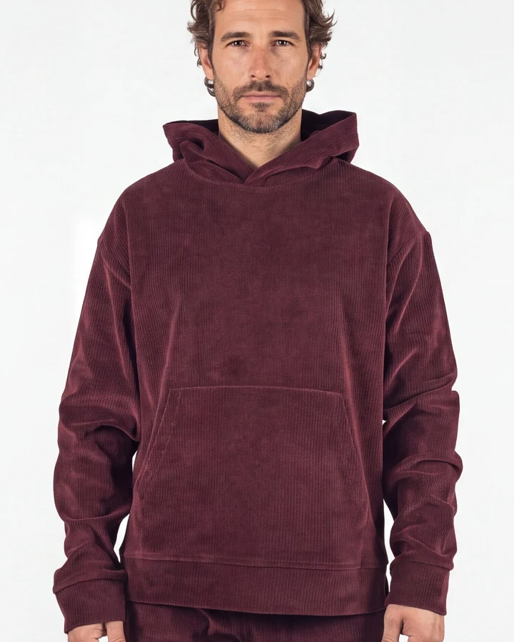 ORGANICATION Herren vegan Hoodie Aus Cord Von Haroon Burgunderrot