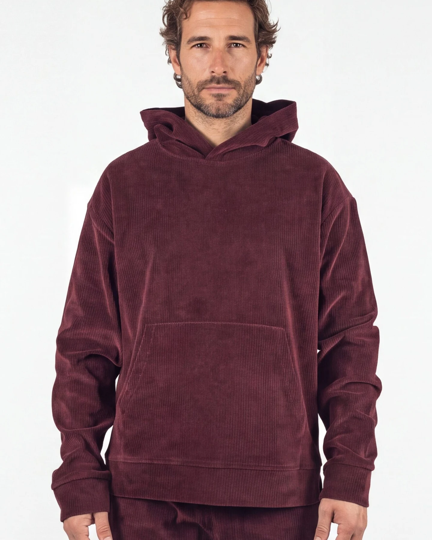 ORGANICATION Herren vegan Hoodie Aus Cord Von Haroon Burgunderrot – Ansicht 2