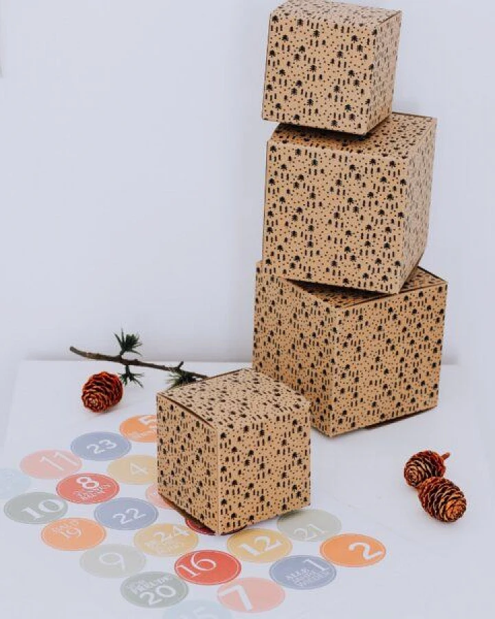 Fines Papeterie Adventskalender zum selber befüllen * 24 Schachteln und Zahlen-Aufkleber * PASTELL