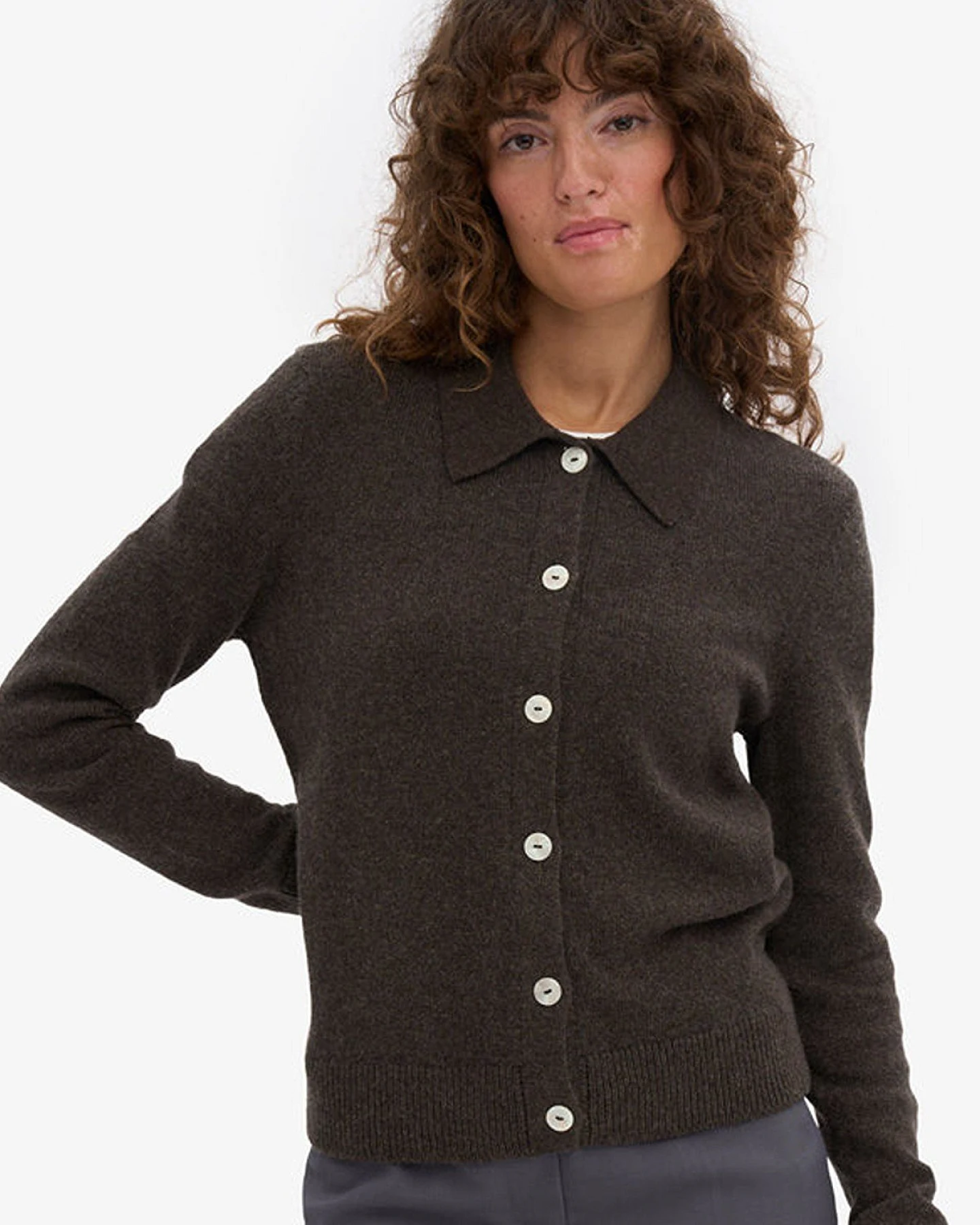 Wollcardigan Merino Collar Braun – Ansicht 3