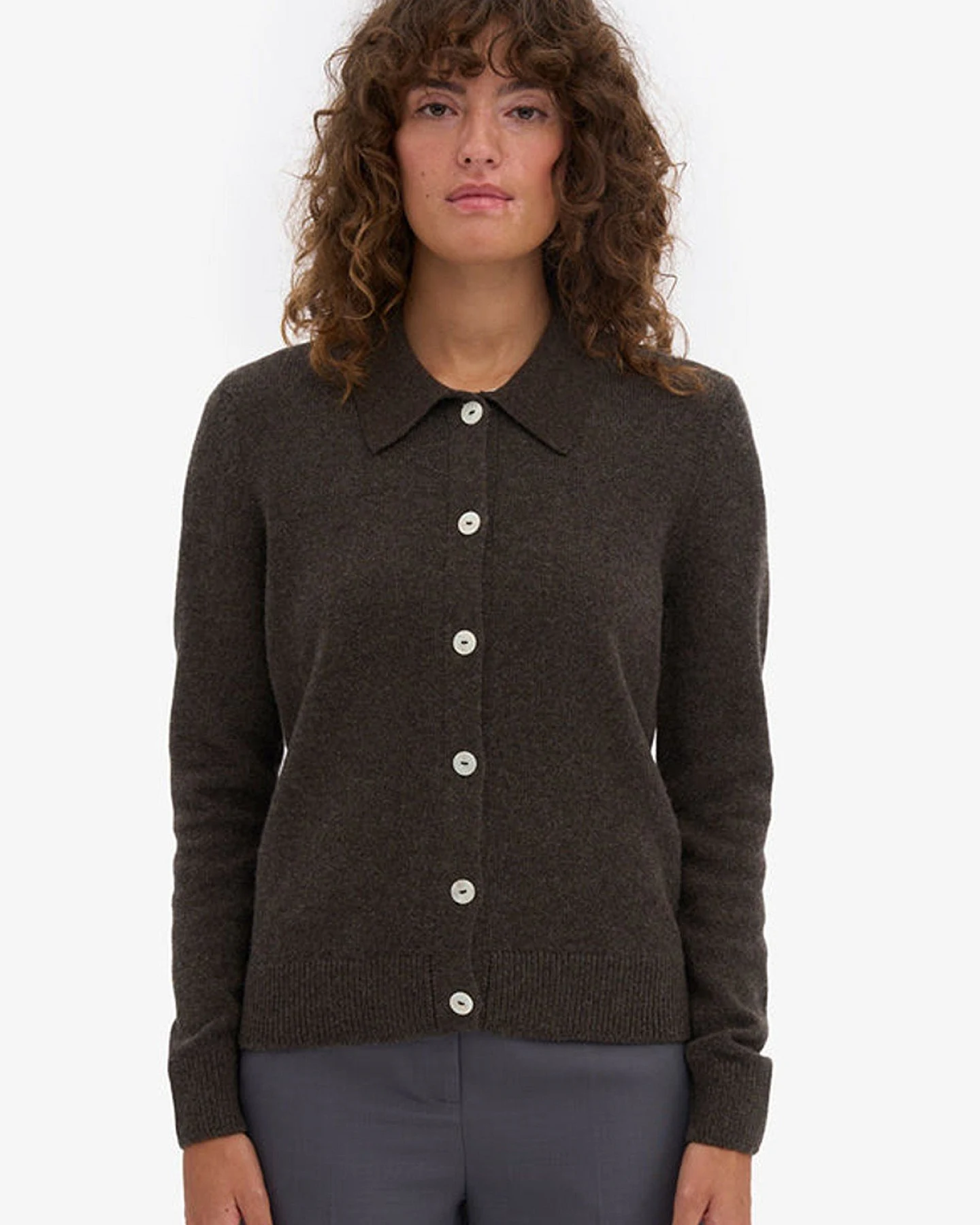 Wollcardigan Merino Collar Braun – Ansicht 2