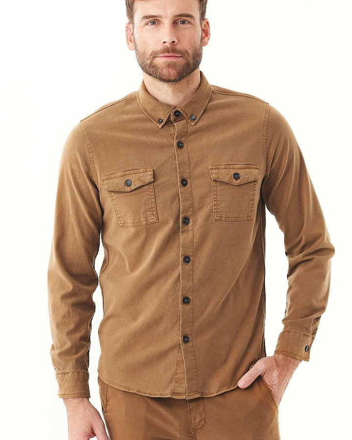 ORGANICATION Herren vegan Hemd Tencel Baumwolle Armeebraun