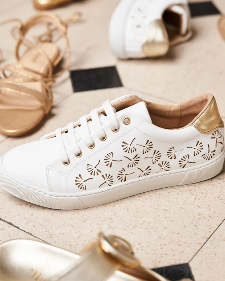 Minuit Sur Terre Damen vegan Sneaker Virevolte Mini Ginkgo Creme Gold