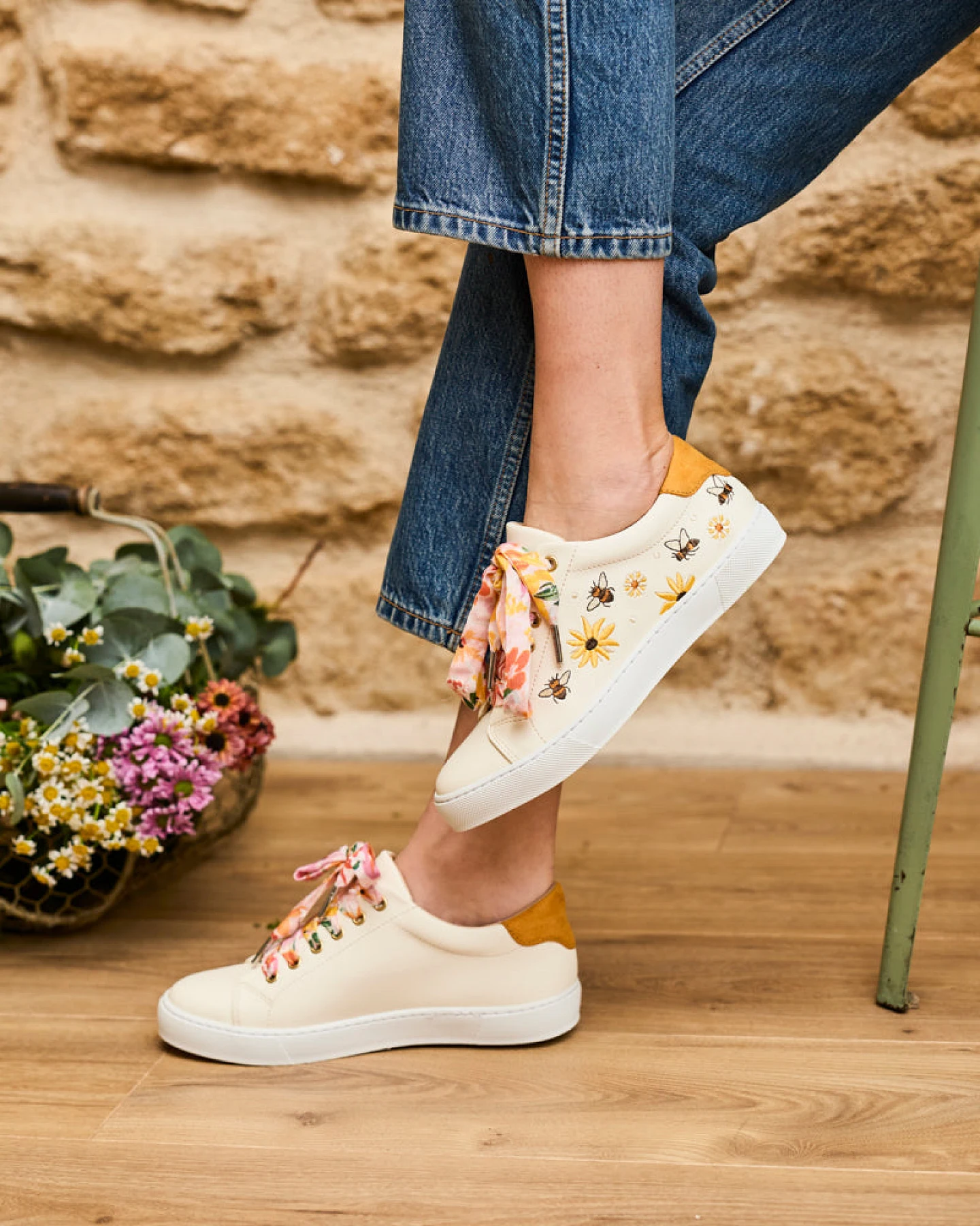 Minuit Sur Terre Damen vegan Sneaker Virevolte Abeilles Cremefarben – Ansicht 2