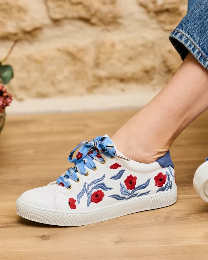 Minuit Sur Terre Damen vegan Sneakers Virevolte Coquelicots Bleus Blau