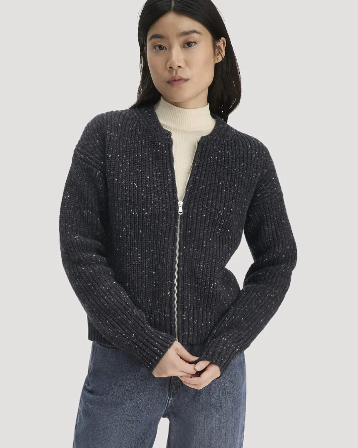 hessnatur Damen Strickjacke Relaxed aus Bio-Baumwolle mit recycelter Wolle - grau - Größe L