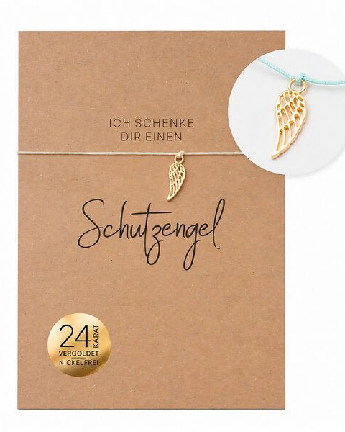 Bow & Hummingbird Schutzengel Armband „Ich schenke dir einen Schutzengel“ – Glücksbringer mit Engelsflügel, 24 Karat vergoldet – Ansicht 2