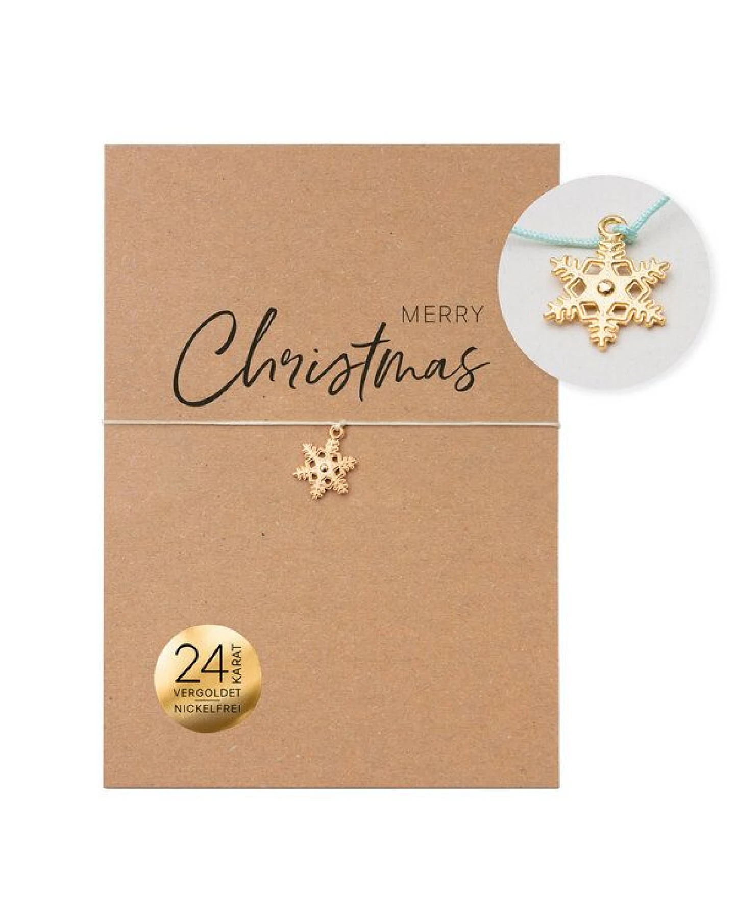 Bow & Hummingbird Schneeflocken Armband 24K vergoldet „Merry Christmas“ – Weihnachtsarmband in Mint oder Creme, kleines Weihnachtsgeschenk, – Ansicht 2