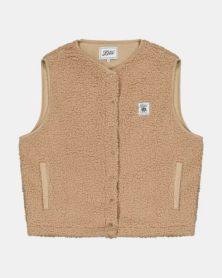 Zèta Ärmellose Sherpa-Weste Camel