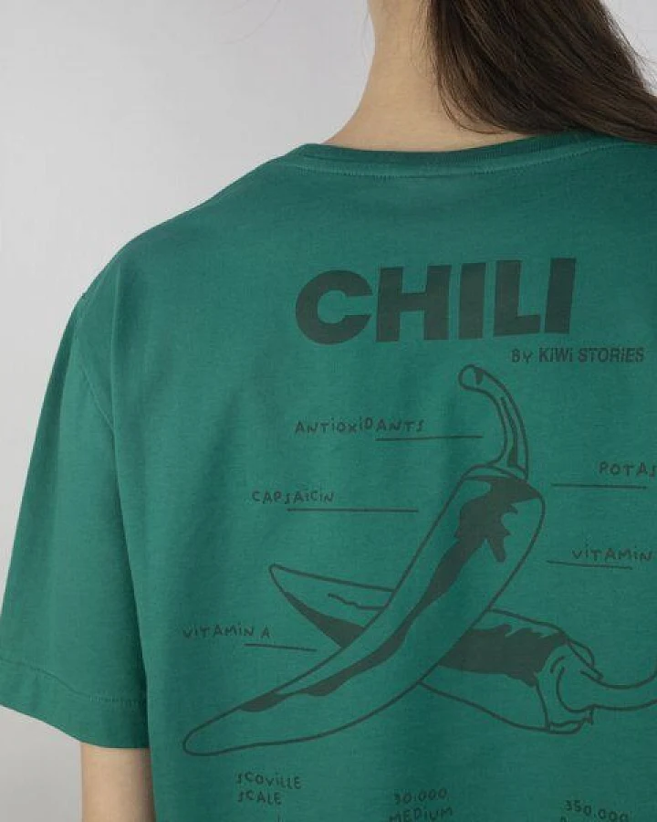 Kiwistories T-Shirt Unisex- 100%Org Baumwolle- Chili Print - grün