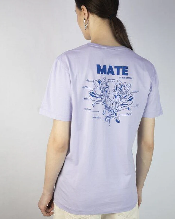 Kiwistories T-Shirt Unisex- 100%Org Baumwolle- Mate Print - flieder