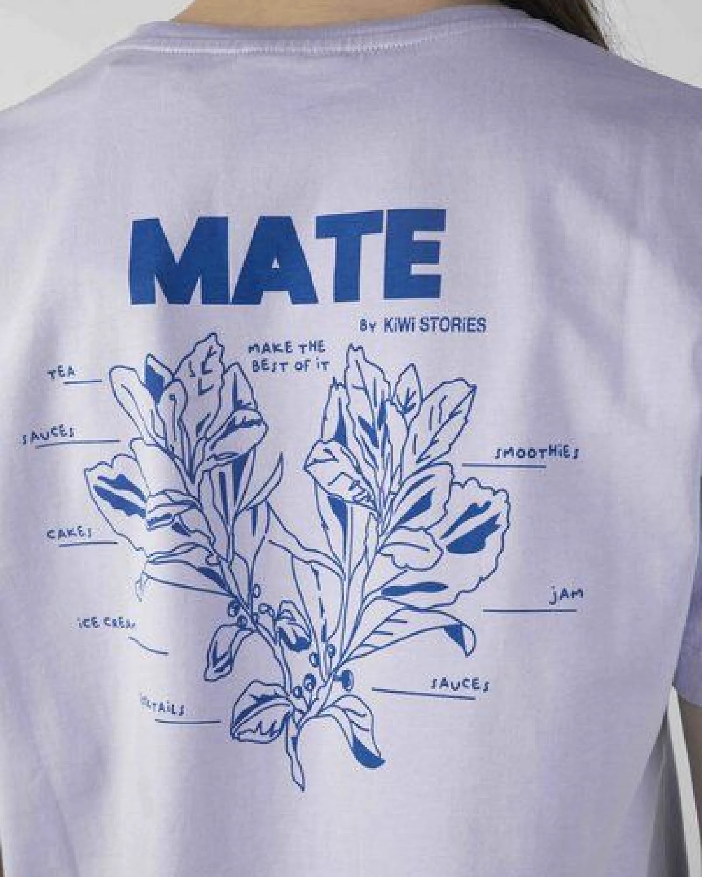 Kiwistories T-Shirt Unisex- 100%Org Baumwolle- Mate Print - flieder – Ansicht 4